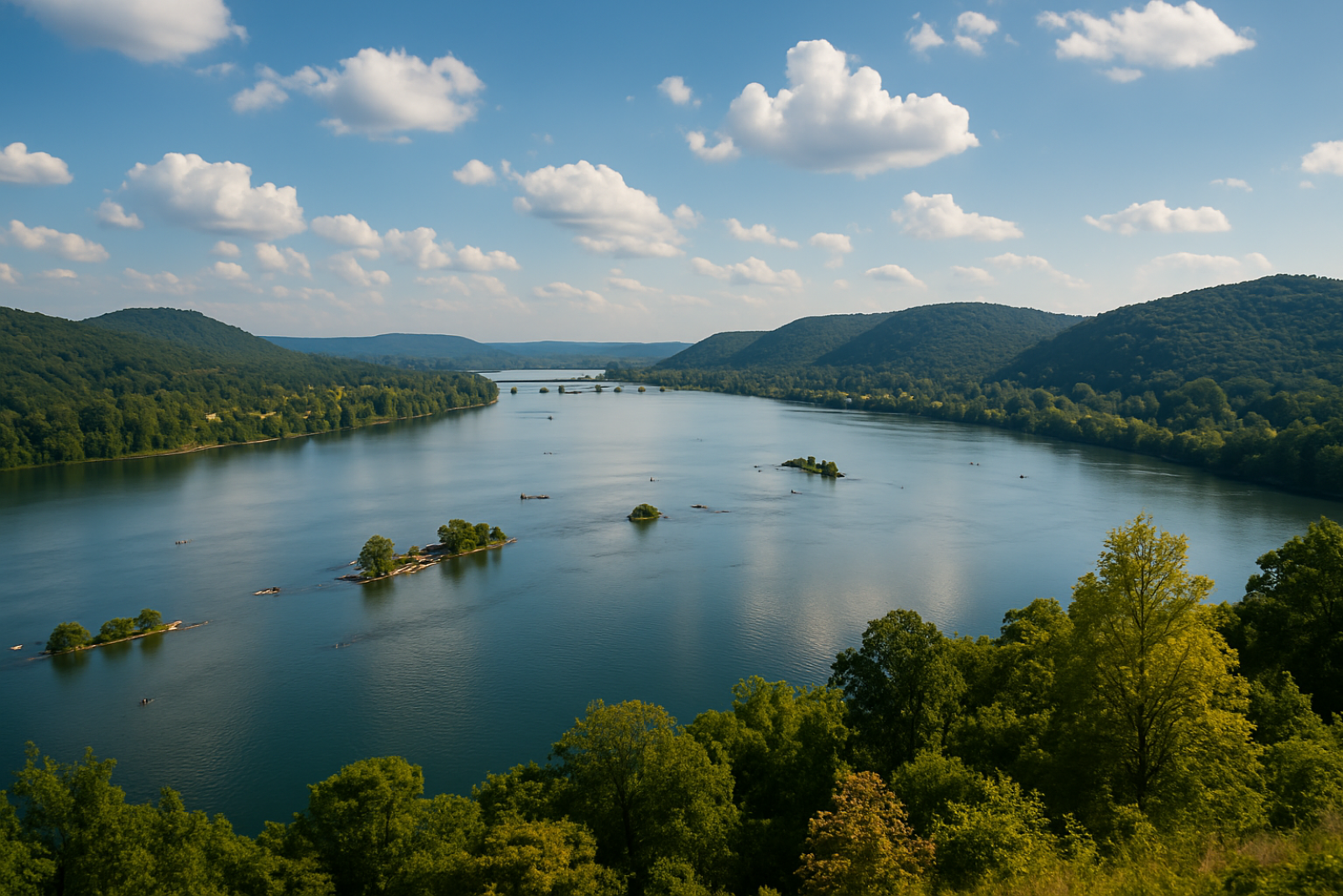 Susquehanna River State park with large body of water and rolling hills